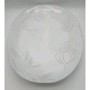 Sur La Table Platter Oval Embossed Pumpkin White Pine Branch Cone